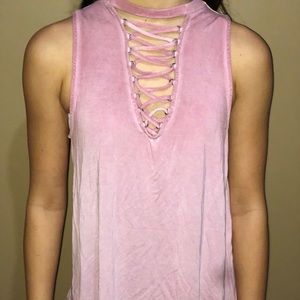 AEO Soft and Sexy Pink Lace Up Tank